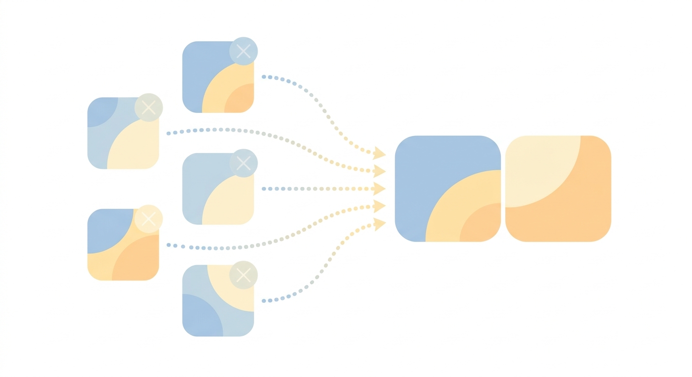Diagram showing five cancelled AI subscriptions being replaced by two existing tools