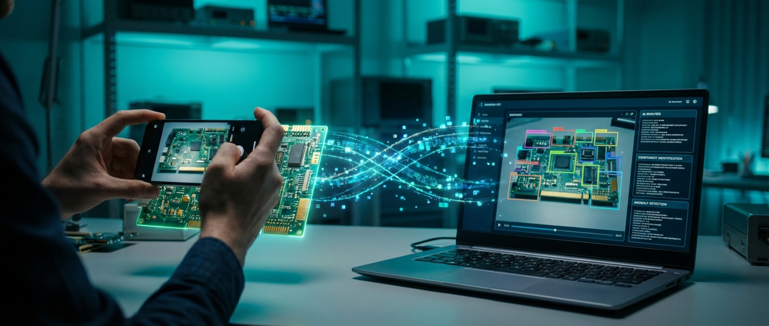 Gemma 4 multimodal AI use case scanning circuit board with smartphone