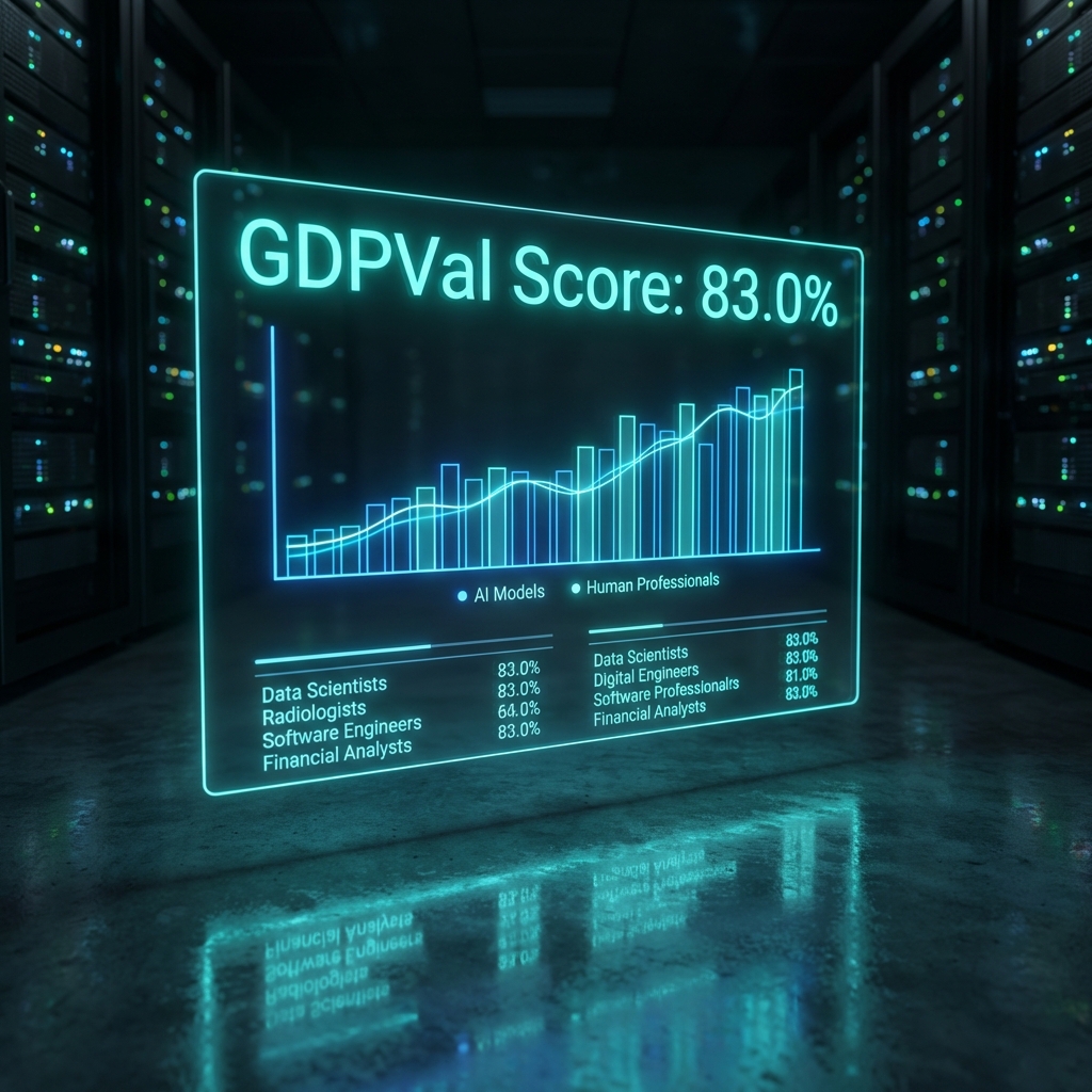 GDPVal benchmark score showing GPT-5.4 at 83% on knowledge work tasks across 44 occupations