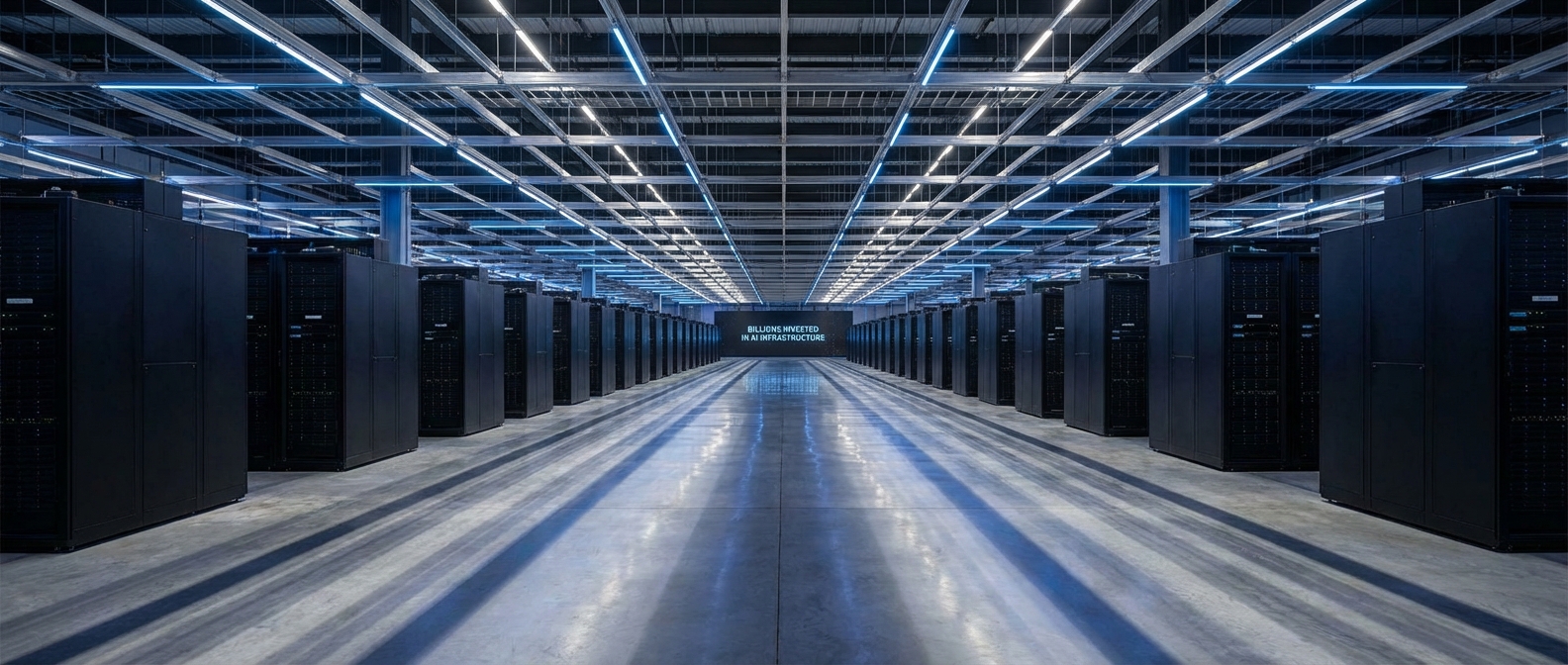 Hyperscale data center floor navy silver lighting