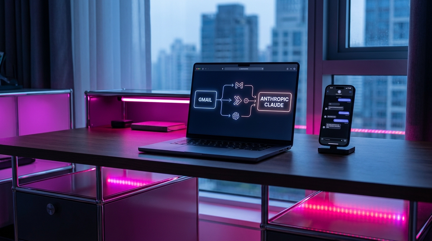 Zapier workflow connecting Gmail and Claude on laptop