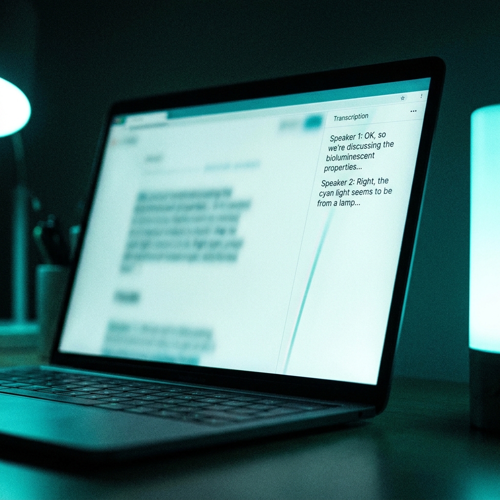 Otter.ai live transcription on a laptop during a meeting