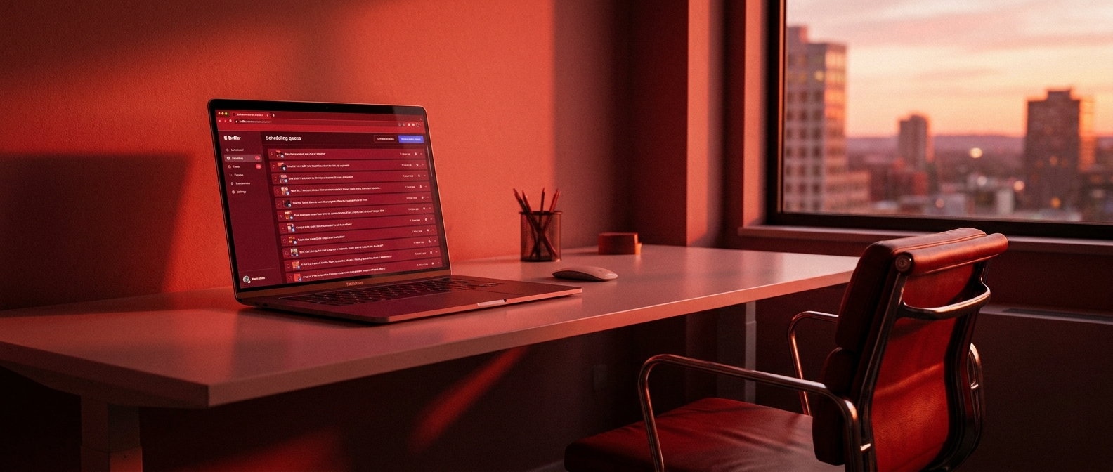Buffer scheduling queue showing two weeks of social media posts ready to publish