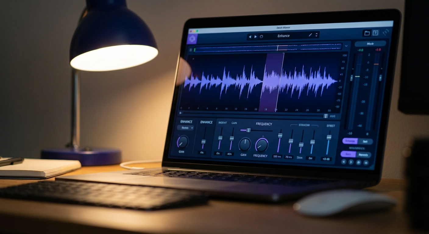 Adobe Podcast Enhance Speech interface showing audio cleanup in a browser