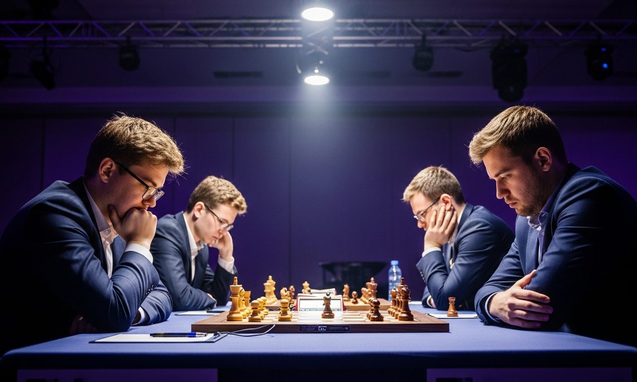 Four chess players at a tournament table representing four competing AI platforms