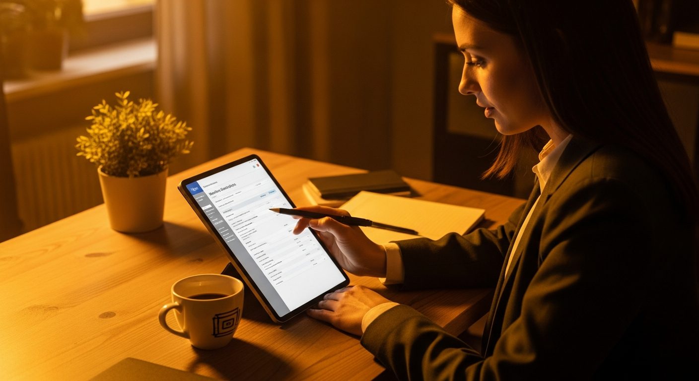 Reviewing automation tool subscription costs on a tablet